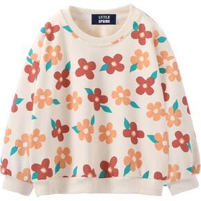 LittleSpring Girls Drop Shoulder Sweatshirts Loose Fit Terry Cotton Pullover