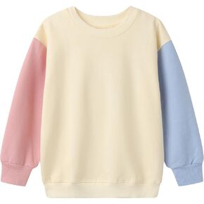Mud Kingdom Girls Crewneck Sweatshirt Colorblock Pullover Long Sleeve Solid Tops Casual