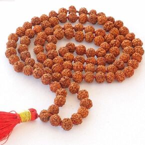 Rudraksha Mala الأصلي: 108+1 حبات ، طبيعية ومعتمدة للتأمل وارتداء ، مناسبة للرجال والنساء (حجم حبة: 8 مم) بواسطة AmazPrime