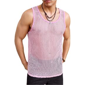 OYOANGLE Men's Mesh Hollow Out Tank Top Sleeveless See Through Muscle Tops Scoop Neck Undershirts