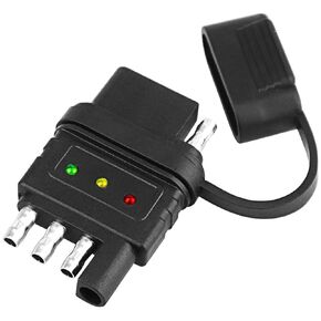 4-Way Flat Trailer Wiring Tester for 4-Pin Adapters, LED Circuit Continuity Test for Tail Lights, Brake Lights, Turn Signals, and Troubleshooting. Male-Female Connector Tester