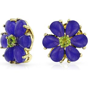 Romantic Mother of Pearl CZ Jade Gemstone Button-Style Heart-Shaped Petals Flower Clip-On Earrings or Pierced with Omega Clip for Women Gold & Silver Plated