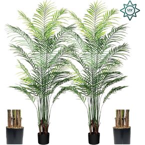 5ft Artificial Areca Palm Plant Fake Palm Tree with 17 Trunks Pre-Potted Artificial Plant with Realistic Moss for Home Office Faux Tree for Indoor Outdoor (5 Feet-2 Pack)