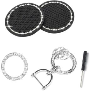 4PC Car Coaster Engine Start and Stop Button Cover Exquisite Keychain Shiny Interior Trim Accessories