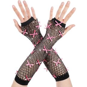 Black Fishnet Gloves With Bows For Women Girls Rave Accessories For Women Rave Gloves Black Rhinestone Long Fishnet Fingerless Glove 80s Fishnet Net Mesh Sleeves 1920s Nylon Gloves For Halloween
