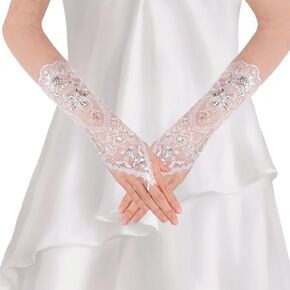 Lace Bridal Gloves White Lace Gloves Fingerless Rhinestone Hollow Wedding Glove Wedding Party Prom Opera Photography Accessories Glove