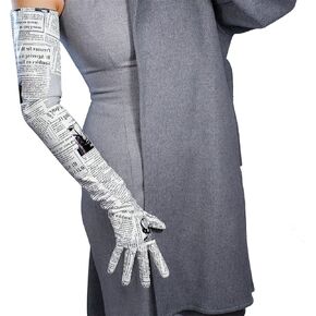 Dooway Women Faux Leather Gloves Newspaper Print Print Look for Corthume Party (Gewspaper 70cm)