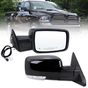 مرآة الباب الجانبية للركاب اليمنى متوافقة مع 2013-2018 RAM 1500 2500 3500 مع زجاج الطاقة القابل للطي بالطاقة مدفوعة الأضواء بركة بركة الأسود استبدال#68096196AF (9+2Pins)