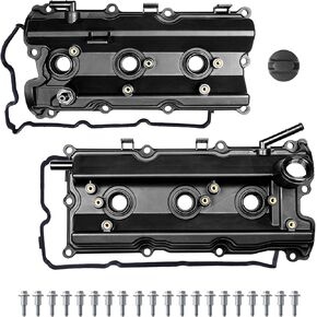 2PCS Black Engine Valve Covers Left & Right Compatible for Nissan 2003-2006 350Z G35 V6 3.5L VQ35DE #13264-AM610 13264-AM600