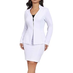 Women's Suits 2 Piece Skirt Set Business Casual Outfits Long Sleeve Blazer and Pencil Skirt