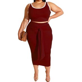 iymoo مثير زائد الحجم فستان 2 قطعة ملابس مثير تباين الخزان أكمام قمم محصول bodycon بتنورات