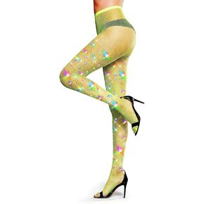 Lucklfl Ultra Sparkly Fishnet لباس ضيق بالإضافة إلى جوارب حجر الراين للنساء للحفلات الحفلات.