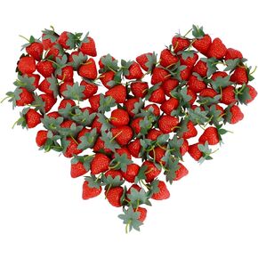 80Pcs Artificial Strawberry Plastic Lifelike Strawberry Fruit Decoration Kitchen Party Strawberry Decoration Fruit Photography Props Home Party Kitchen Decoration Holiday Red Decoration (80Pcs)