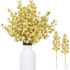 32 Pack Artificial Glitter Berries Stems 8 Inch Silver Berry Stems for DIY Crafts Wedding Holiday Home Decor