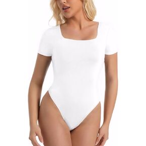 Women's Square Neck Slim Sexy Casual Short Sleeve T Shirts Bodysuit Shapewear in Kuwait