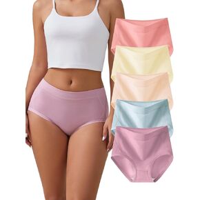 Bolivelan Women High Waisted Cotton Panties Full Coverage Comfortable Breathable Soft Cotton Underwear 5 Pack