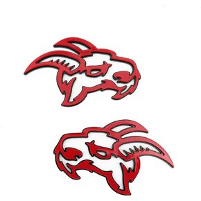 Pack of 2 Angry Goat Car Truck Emblem Right Left Head Badge Custom (Red Line)