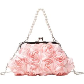 Verdusa Women's 3D Floral Crossbody Bags Rose Evening Bag Clutch Purses Top Handle Satchel Handbags