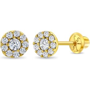 14k Yellow Gold Girls Sparkling Round Cubic Zirconia Burst Screw Back Earrings - Beautiful CZ Earrings For A Little Girl - Delicate Burst of CZ Earrings For A Younger Girl