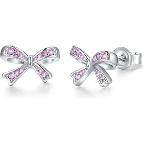 Pink Bow Girls Gifts Bow Stud Earrings for Girls Birthstone Earrings Valentines Christmas Birthday Gifts Jewelry for Women Daughter Granddaughter Teens Little Kids Girl Toddler October