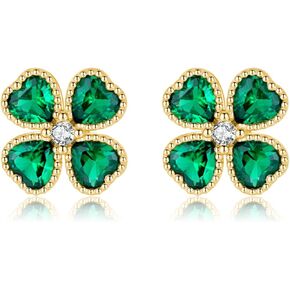 SLUYNZ Solid 925 Sterling Silver Green Clover Earrings Stud for Women Teens Love CZ Clover Stud Earrings for Spring Summer