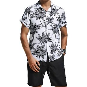 Yimoon Mens Summer Beach Vacation Outfits 2 Piece Tropical Short Sleeve Button Down Hawaiian Shirt and Shorts Set in Kuwait