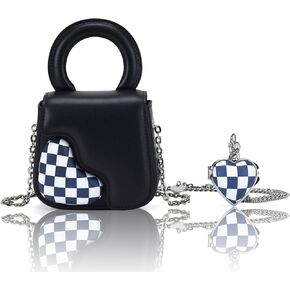 LA'FESTIN Mini Crossbody Bag for Women, Heart-Shape Leather Top-Handle Handbag with Heart-shape Mirrors & Long Chain Strap