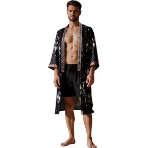 PRODESIGN Mens Satin Kimono Robe - Long Silky Sleepwear Nightgown Egyptian Bathrobe Dressing Gown Cardigan Beach Cover Up
