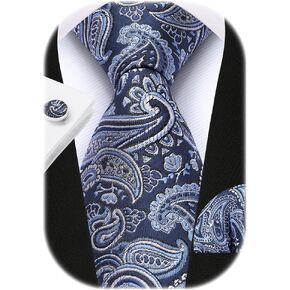 علاقات Hisdern مسبقًا للرجال Paisley Solid Striped Necktie و Pocket Square Cufflinks مجموعة ربطة عنق الزفاف الرسمية