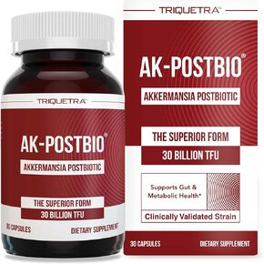 AK-Postbio: Akkermansia Probiotic 30 Billion TFU - Max Strength, Clinically Validated Dose & Patented Strain - Superior Pasteurized Form, Highest Absorption, Delivery - GLP-1 Probiotic - 30 Servings