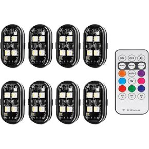 8PCS Wireless LED Lights,High Brightness Wireless LED Strobe Light 8 Colors led anti collision Warning lights for Car Interior Truck Motorcycle Drone Aircraft Bike