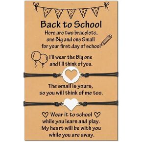 Back to School Bracelet Mommy and Me Heart Matching Wish Bracelets set for Boys Girls, Back to School Gift