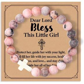 Cross Natural Stone Bracele for girls，Birthday Confirmation First Communion Baptism Gifts for Daughter Granddaughter from Mom Grandmother Matching Jewelry Gift Grade Graduation -52