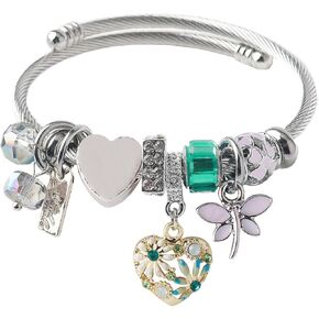 DS Charm Bracelets for girls,exquisite cute cartoon friendship bracelets Stainless Steel Bangle with birthday Gift box, Adjustable girls jewelry Suitable for holiday gifts (Pink Heart 2)