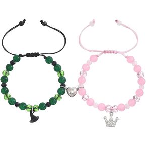 Elphaba Glinda الصداقة مطابقة الأساور - Music Music Merch Witch Hat Crown Wand Heart Charm Netclaces - BFF زوجين إكسسوارات عيد ميلاد عيد الحب مجموعة هدية من 2