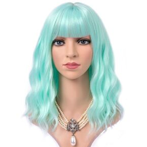 Blonde Wigs for Women Short Blonde Wig with Bangs Colorful Wavy Bob Wig 14" Medium Length Wigs for Women Synthetic Hair Wig Cosplay Party Wigs (Honey Blonde)