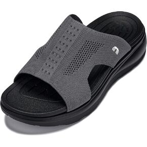 CALTO Men's Invisible Height Increasing Elevator Shoes - Black/Knitted Dark Grey Ultra Light-Weight Slip-on Comfort Sandals - 2 Inches Taller - X1658 - Size 9 D(M) US