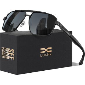 LUENX Aviator Sunglasses for Men Retro Square Polarized Polygon Shades UV 400 Protection