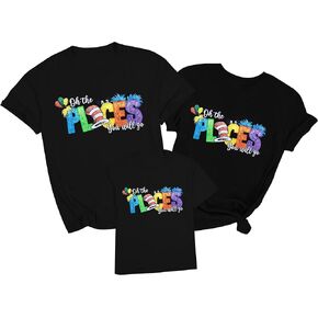 Oh The Place You're Going Parent-Child Reading Shirt Family Matching Read Shirts Funny Wonder World Stories Short Sleeve Top