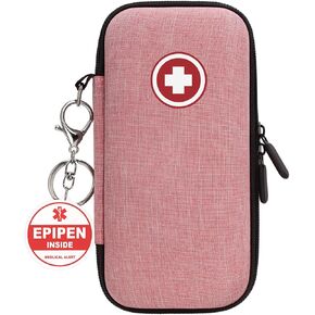 EpiPen Carry Case with Tag, Emergency Medication Organizer Bag Holds 2 EpiPens, Fits Inhaler, Auvi-Q, Anti-Histamine, Allergy Medicine, Travel Medical Pouch