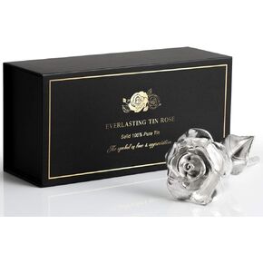 Tin Rose 10th Anniversary for Her Gift - Tin Gift 10 Year Wedding Anniversary for Wife Couples, Solid Pure Casted Everlasting Rose Tenth Decoration Aluminum for Him