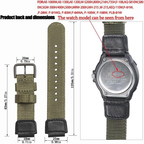 A158WA NYLON WATTER STRAP متوافق مع CASIO F108WH A168WA-1 AE1200WH W800HG AE1500WH W218H MRW200H W735H AE-1300WH AE1000W WS1600H BANDENT 18MM WATCHELET 18MM HOUND BANDER in Kuwait