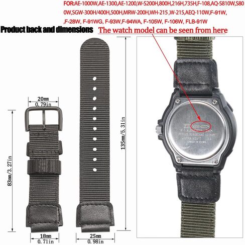 A158WA NYLON WATTER STRAP متوافق مع CASIO F108WH A168WA-1 AE1200WH W800HG AE1500WH W218H MRW200H W735H AE-1300WH AE1000W WS1600H BANDENT 18MM WATCHELET 18MM HOUND BANDER in Kuwait