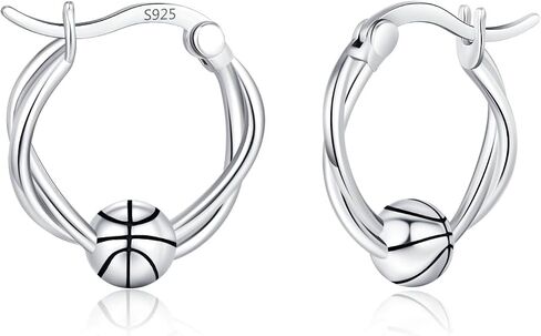 925 Sterling Silver Baseball/Football/Basketball/Volleyball Earrings Ball Hoop Earrings Cool Sports Earrings Jewelry Gifts for Women Girls Sensitive Ears in Kuwait