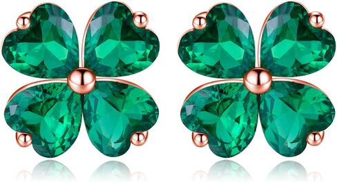 Reffeer Solid 925 Sterling Silver Four Leaves Clover Earrings Studs for Women Teen Girls Heart Cut Green CZ Clover Studs Earrings Leaf in Saudi Arabia