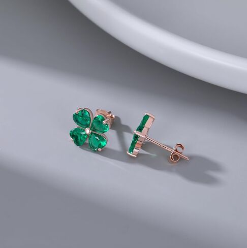 Reffeer Solid 925 Sterling Silver Four Leaves Clover Earrings Studs for Women Teen Girls Heart Cut Green CZ Clover Studs Earrings Leaf in Saudi Arabia