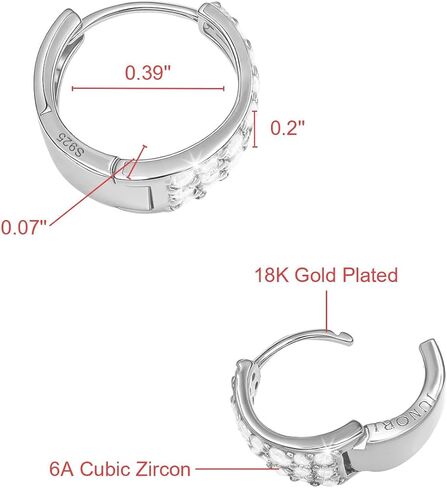 18K White Gold Plated Huggie Hoop Earrings 925 Sterling Silver with Sparkling 6A Cubic Zirconia Lightweight Hypoallergenic Hoops for Women in Saudi Arabia