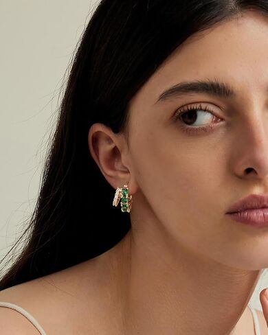 Mesovor Gold Zircon Double Hoop Earrings for Women, 14K Gold Plated Square Colored Cubic Zirconia Hoops Earrings Jewelry Gifts in Saudi Arabia