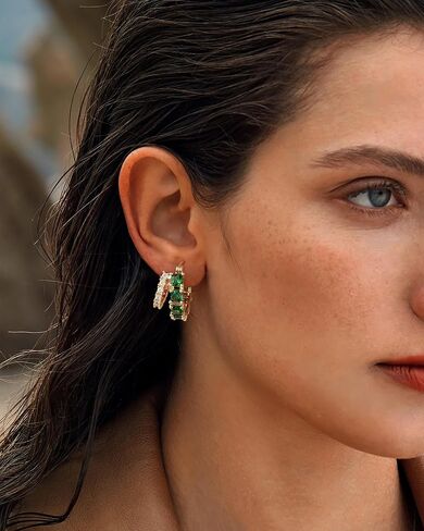 Mesovor Gold Zircon Double Hoop Earrings for Women, 14K Gold Plated Square Colored Cubic Zirconia Hoops Earrings Jewelry Gifts in Saudi Arabia