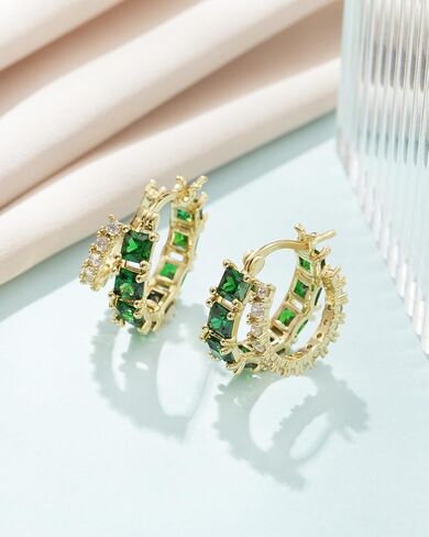 Mesovor Gold Zircon Double Hoop Earrings for Women, 14K Gold Plated Square Colored Cubic Zirconia Hoops Earrings Jewelry Gifts in Saudi Arabia
